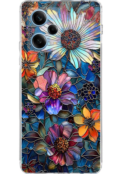 Printify Redmi Note 12 Pro 5g İle Uyumlu Vitray Mücevher Flora Tasarımlı Şeffaf Silikon Kılıf Şeffaf