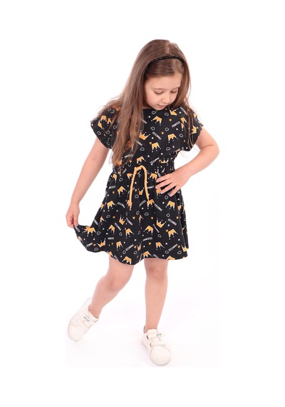 Toontoy Kız Çocuk Komple Princess Desenli Elbise Siyah