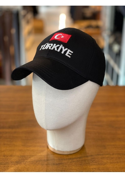Hamze Türkiye Bayrak Nakış Pamuklu Unisex Cap Şapka Siyah