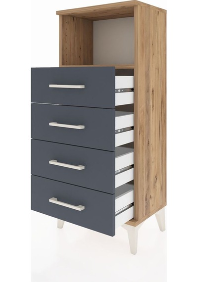 Arges Komodin Tek Raflı 4 Çekmeceli 44x30x106 Çam-antrasit Çam