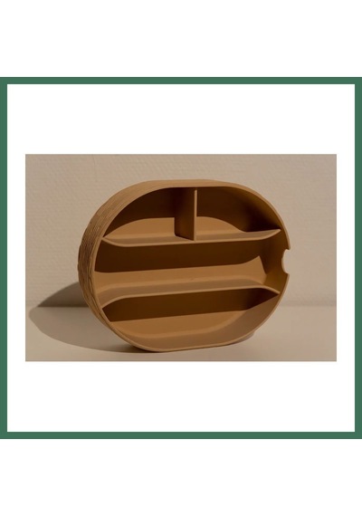 En-cag 3d Baskı Bölmeli Çok Amaçlı Organizer Banyo Ve Masa Üstü Düzenleyici Oval Kutu 22x17 Cm Bej Bss