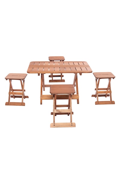 Modermo 4 Kişilik Tabureli Ahşap Orta Sehpa Seti Grup H Ceviz