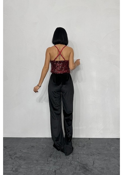 Soonaksesuar Bordo Askılı Degaje Bluz Bordo