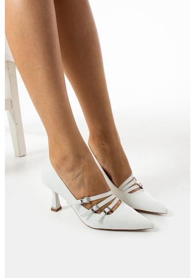 Paris Shoes Kadın Beyaz Bantlı Sivri Burunlu Topuklu Ayakkabı-977-beyaz Beyaz