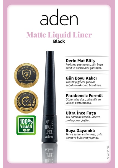 Aden Matte Liquid Liner - Mat Likit Eyeliner Black Siyah Diğer