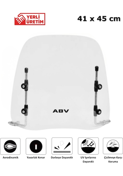 ABV Üniversal Şeffaf Siperlik 41 x 45 CM + Bağlantı Ekipmanı (Motosiklet Camı)