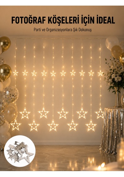 Dekoratif Yıldız Peri Led Perde 3x3 Metre Ortam Işığı Yeni Nesil Çokrenkli