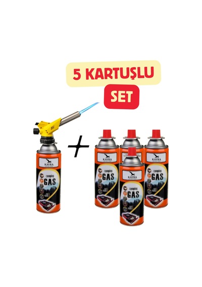 Çakmaklı Pürmüz Kamp Çakmağı Piknik Mutfak Tipi Otomatik Ateş Tutuşturucu Pürmüz Başlık + 5 Kartuş Sarı Sarı