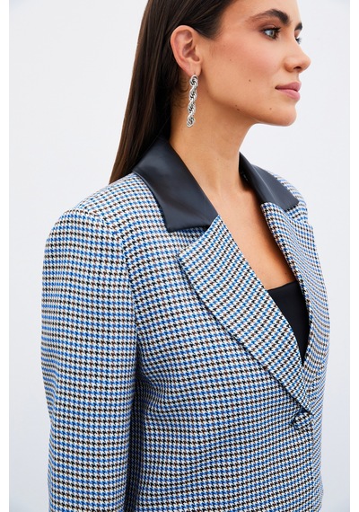 Sateen Kazayağı Crop Ceket - Mavi-135037 Mavi