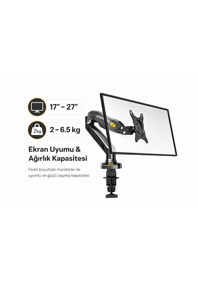 Kenly Nb F80 Monitör Kolu 17-27 İnç Gazlı Amortisörlü 360 Döner Vesa Uyumlu Masaüstü Askı Aparatı
