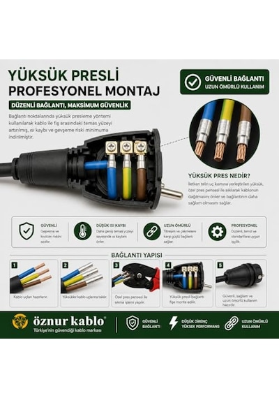 Elektrikli Araç Şarj Uzatma Kablosu,%100 Bakır 3x4 Mm², Topraklı Ev Şarj Ve Güç Uzatma Kablosu, Kalın Kesit Profesyonel Kullanım 10 Metre 0.1 M