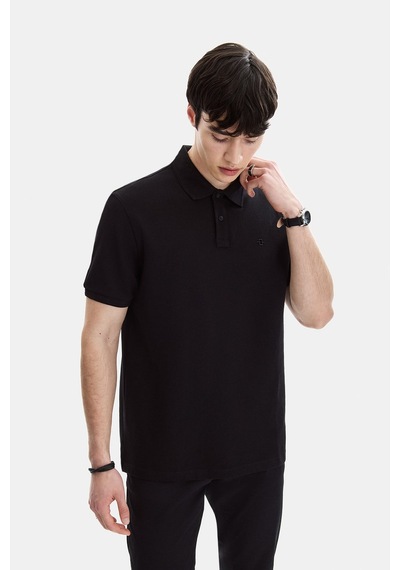Backandbond Siyah Regular Fit Örme Polo Yaka Tişört