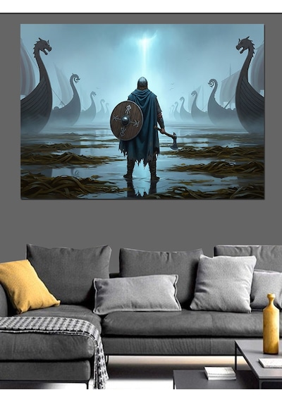 Ahşap Tablo Elinde Balta Tutan Viking Savaşçısı Çocuk Odası Tabloları
