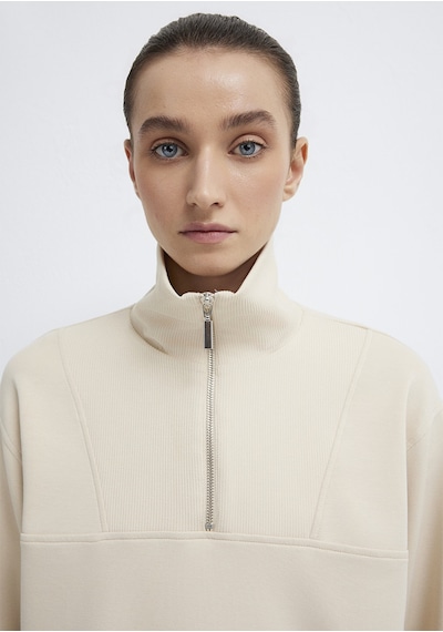 Mavi - Yarı Fermuarlı Ekru Tencel Sweatshirt 1s10488-70005 Ekru