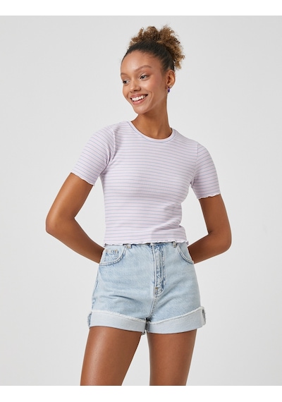 Koton Crop Tişört Dokulu Bisiklet Yaka Kısa Kollu Viskon Karışımlı Lila Çizgili 3sal10138ık 3SAL10138IK3S5 Lila Koton Crop Tişört Dokulu Bisiklet Yaka Kısa Kollu Viskon Karışımlı Lila Çizgili 3sal10138ık 3SAL10138IK3S5 Lila