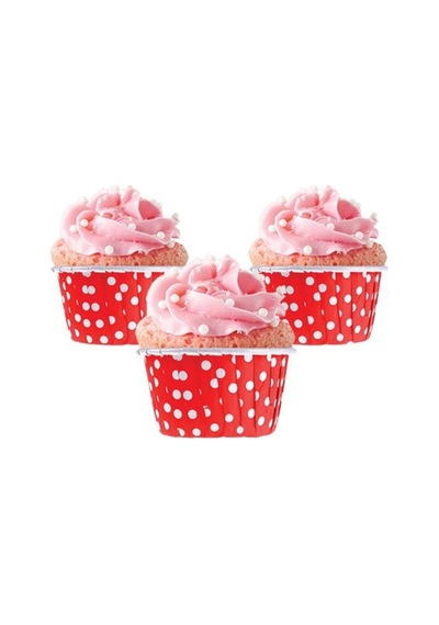 Bens Cup Cake Sufle Kapsülü Muffin Kapsülü Kırmızı Puantiyeli 25 Adet 50x39mm Kağıt Beyaz Diğer