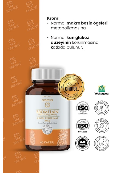 Erbatab Bromelain & Krom Pikolinat 60 Kapsül