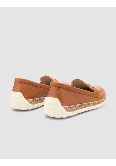 %100 Hakiki Deri Taba Kadın Loafer Taba