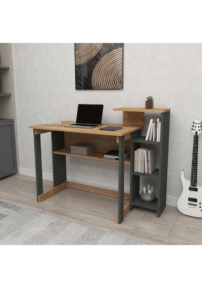 Reyo Home Enda Saye 5raflı Kitaplıklı Çalışma Masası Çam-antrasit Atlantik Çam - Antrasit