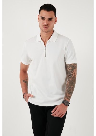 Buratti Pamuklu Regular Fit Fermuarlı Erkek Polo Yaka T Shirt 5902915 Beyaz
