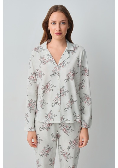 Suwen Luda Pamuklu Gömlek Yaka Pijama Takımı Wsh105101591287 Ekru Çizgili Suwen Luda Pamuklu Gömlek Yaka Pijama Takımı Wsh105101591287 Ekru Çizgili