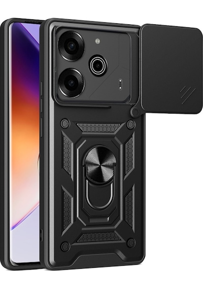 Apsuwa Tecno Pova 6 Pro Kılıf Pars Yüzüklü Standlı Darbe Korumalı Siyah