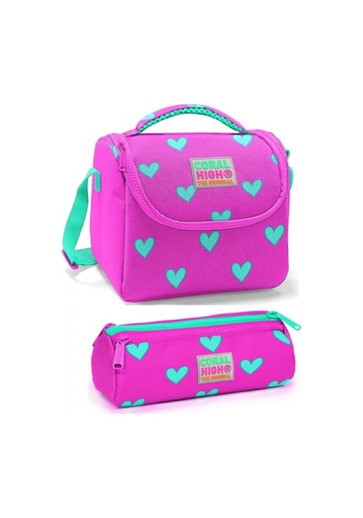 Coral High Kız Çocuk Pembe Kalp Beslenme Çantası Seti