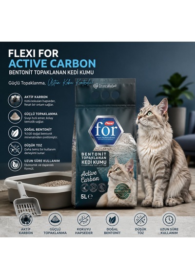 Aktif Karbonlu Bentonit Topaklanan Premium Kedi Kumu 5 L - Tozsuz - Ultra Koku Emici