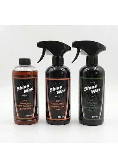 Shine Wax Ppf Şampuan & Seramik Sprey Wax & Lastik Parlatıcı Sprey 500 Ml 3'lü Set