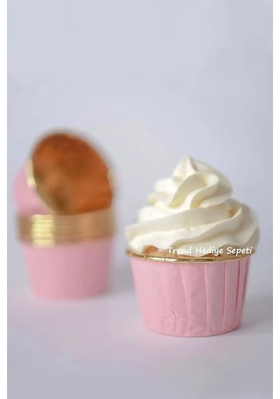 Trend Hediye Sepeti 25'li Pembe Gold Muffin Kek Kalıbı, Kek Kapsülü Cupcake Kalıbı, Airfryer Uyumlu Diğer