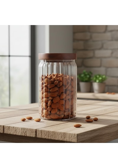 Tr Akasya Kapaklı Çizgili Cam Kavanoz 750 Ml Hava Geçirmez, Modern Fitilli Tasarım Gıda Saklama Kabı Bakliya Diğer
