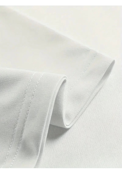 Barlashive Erkek Tişört Penye Compack Ejder Baskılı Bisiklet Yaka T-shirt - Beyaz Çok Renkli