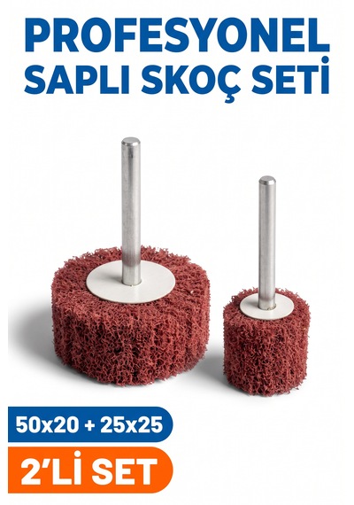 50x20 + 25x25 Mm Saplı Skoç Seti 2 Adet Matkap Ucu Temizleme Ve Parlatma Mopu