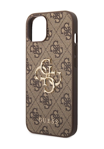 Apple Uyumlu iPhone 14 Kılıf Guess Pu Deri Büyük Metal Logo Dizaynlı Kapak Gri