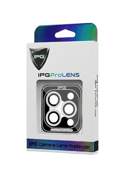Apple iPhone Uyumlu 17 Pro / Apple iPhone Uyumlu 17 Pro Max İçin Ipg Prolens Kamera Lens Koruyucu Elmas Taş Çerçeveli, Kırılmaz Cam Gümüş