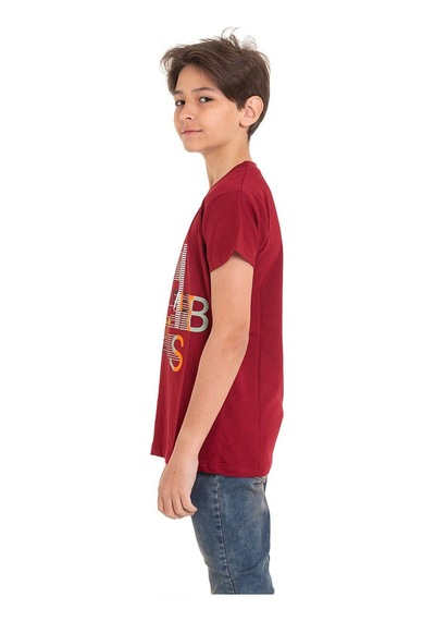 Bordo Achive Baskılı Bisiklet Yaka 13-16 Yaş Tişört 2011-3 Bordo