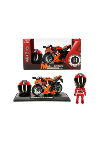 Sesli Ve Işıklı Die-cast Çek Bırak Metal Yarış Motosikleti Kask Ve Stantlı Set Çok Renkli