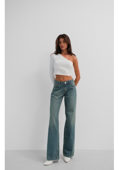 Ckm Moda Sage Yüksek Kalite Kadın Asimetrik Tek Omuz Crop Top Beyaz