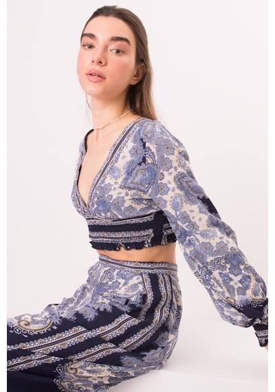 Fashion Cocktail Viskon Yazlık Lastikli Otantik Desenli Bohem Sahil Pantolon Krop Takım Lacivert Fashion Cocktail Viskon Yazlık Lastikli Otantik Desenli Bohem Sahil Pantolon Krop Takım Lacivert