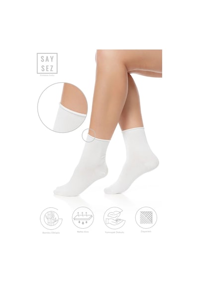 Saysez Bambu Kadın Lastiksiz Beyaz Soket Dikişsiz Premium Çorap Kutulu 6'lı / İz Bırakmaz / Sıkmayan Çorap Renkli