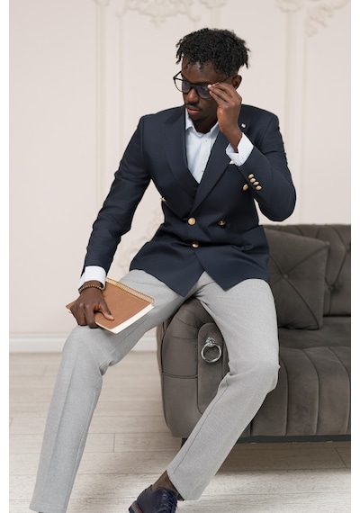 Paul Martin Regular Fit İtalyan Yaka Astarlı Torba Cepli Kruvaze Blazer Ceket Lacivert