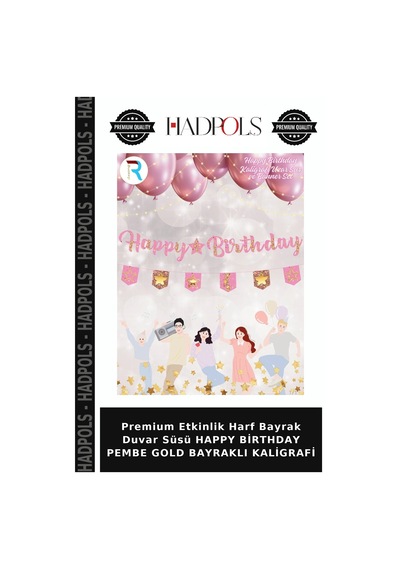 Premium Etkinlik Harf Bayrak Duvar Süsü Happy Birthday Pembe Gold Bayraklı Kaligrafi Diğer