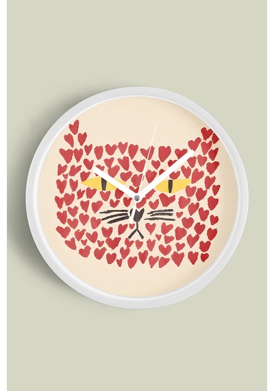 Sevimli Kedi Temalı Modern Duvar Saati - 25cm - Önü Camlı Beyaz Kasa - Sessiz Mekanizma-jh0011 Beyaz
