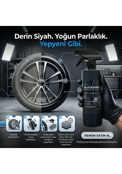 Blackshine Lastik Parlatıcı - Su İtici, Uzun Ömürlü Ve Sıfır Lastik Görünümlü Koruyucu