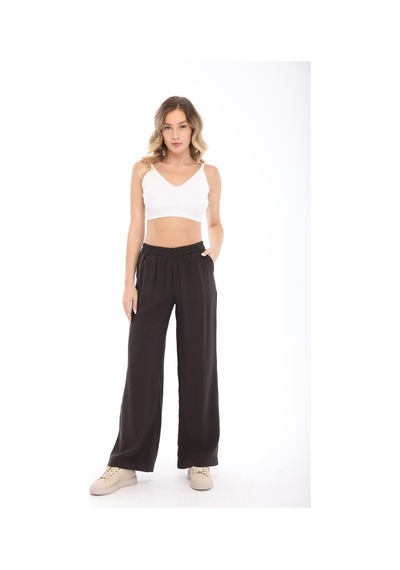 Blayn Jeans Blayn Kadın Kahverengi Tensel Kumaş Yüksek Bel Bol Paça Pantolon