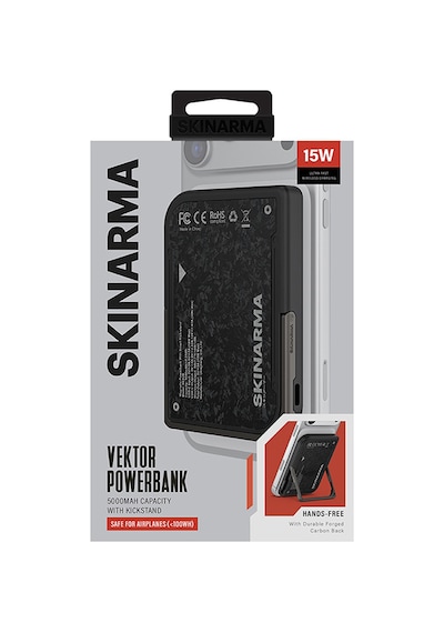 Skinarma Vektor Kablosuz Powerbank Ve Pd Hızlı Şarj Özellikli Metal Standlı 15w 5000mah Siyah