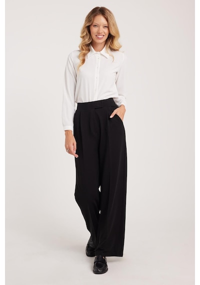 Tudors Kadın Regular Fit Klasik Kesim Cırt Kapamalı Geniş Paça Siyah Pantolon-39574 siyah