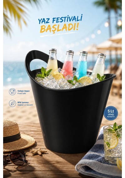 Galeriyo 5 Lt. İçecek Ve Buz Kovası Taşınabilir Sıyah Siyah