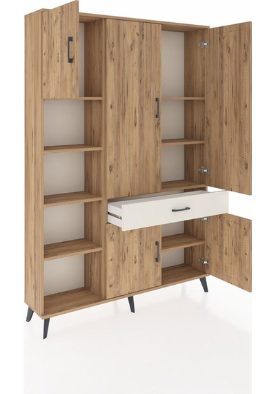 Arges Dolap 8 Raflı Tek Çekmeceli 5 Kapaklı 132x30x195 Çam-ça... Çam