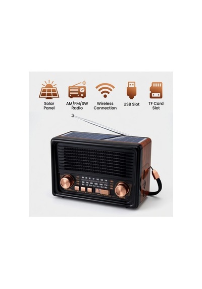 Solar Panelli Nostaljik Fm Radyo Speaker Bluetooth Sd Mp3 Çalar Hoparlör Speaker
